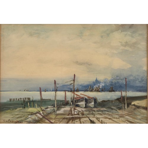 292 - Tom Campbell (Scottish 1865- 1943)
Original watercolour depicting ship yard scene. Signed lower left... 