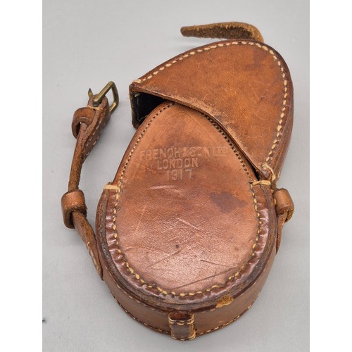 299 - T. French & Son Ltd London 1917 military pocket compass with leather travel pouch. No. 70011.