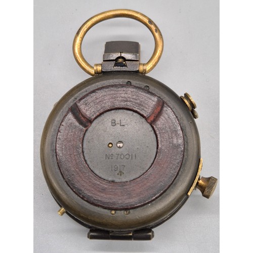 299 - T. French & Son Ltd London 1917 military pocket compass with leather travel pouch. No. 70011.