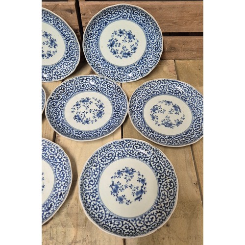 301 - 18th/ 19th century Japanese Edo Period blue and white. Ten plates in total. 19cm diameter.