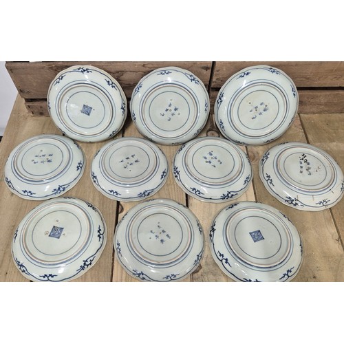 301 - 18th/ 19th century Japanese Edo Period blue and white. Ten plates in total. 19cm diameter.