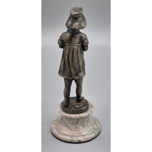 315 - L. Fuenze 
Cast Bronze figure of a girl holding a basket of birds. Raised on a marble base. 24cm hig... 