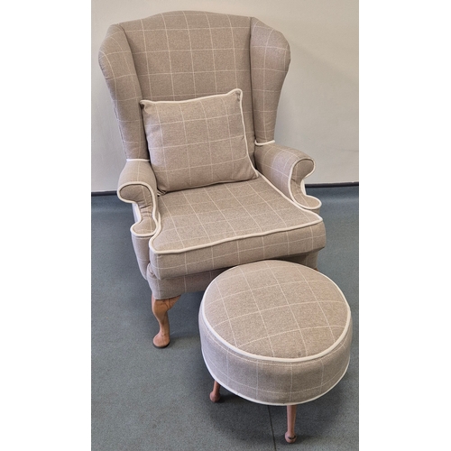 370 - A Mid Century Parker Knoll Reupholstered Gullwing Arm Chair & cushion with matching Foot stool