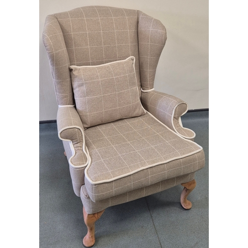 370 - A Mid Century Parker Knoll Reupholstered Gullwing Arm Chair & cushion with matching Foot stool