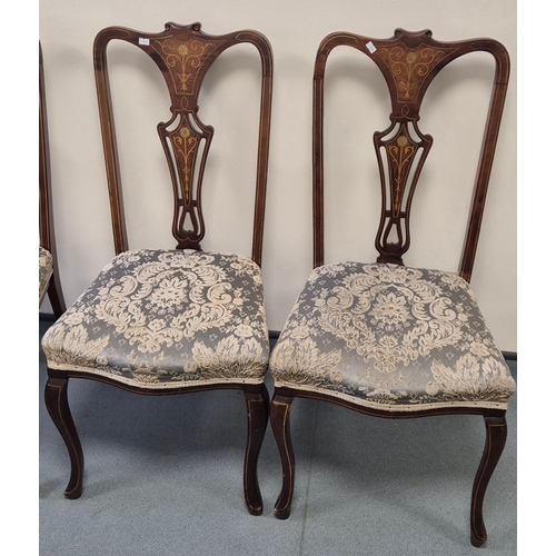 371 - A Set of Four Edwardian Inlaid Dining chairs. Raised on cabriole legs.