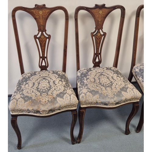 371 - A Set of Four Edwardian Inlaid Dining chairs. Raised on cabriole legs.