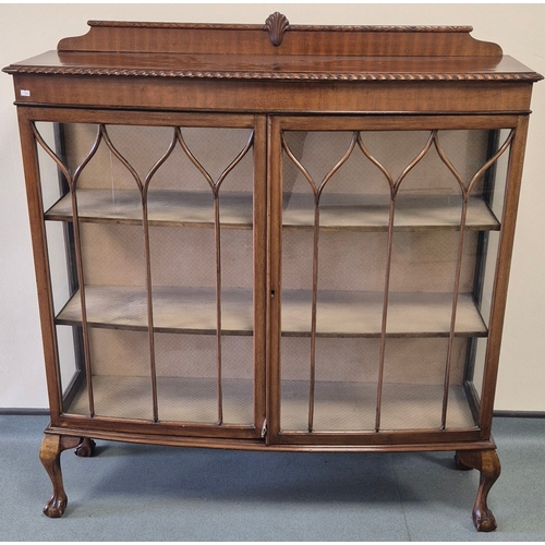 372 - Antique Mahogany two door display Cabinet. Raised on Ball and claw feet. 135x122x36cm.