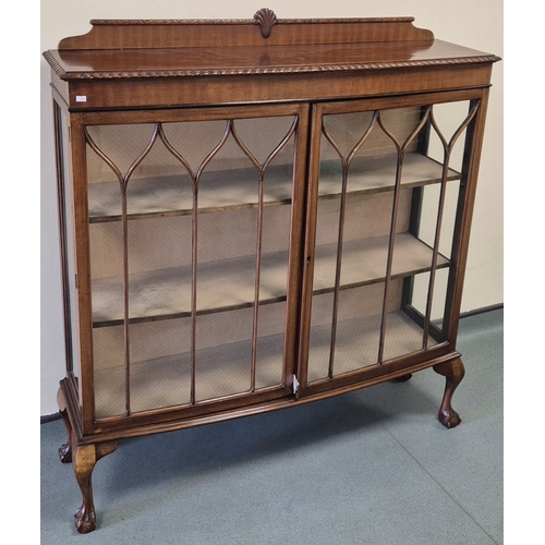 372 - Antique Mahogany two door display Cabinet. Raised on Ball and claw feet. 135x122x36cm.