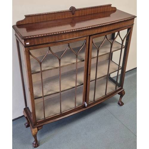 372 - Antique Mahogany two door display Cabinet. Raised on Ball and claw feet. 135x122x36cm.