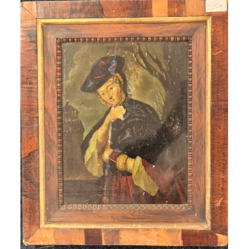 225A - 19th century painting on glass depicting a portrait of a well dress lady. Crack to glass. Frame- 47x... 