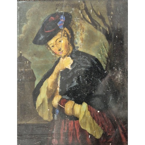 225A - 19th century painting on glass depicting a portrait of a well dress lady. Crack to glass. Frame- 47x... 