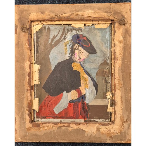 225A - 19th century painting on glass depicting a portrait of a well dress lady. Crack to glass. Frame- 47x... 