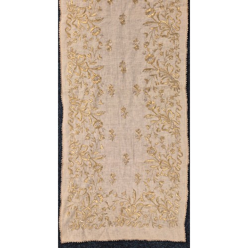 240A - Antique Indian Scarf detailed with heavy Gold thread embroidery. 124x52cm