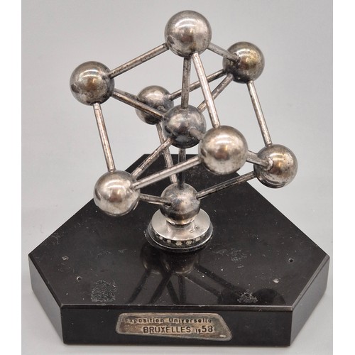 337 - Mid century Atomium- Brussels 1958 Silver 835 sculpture on a slate base. Together with an antique ma... 