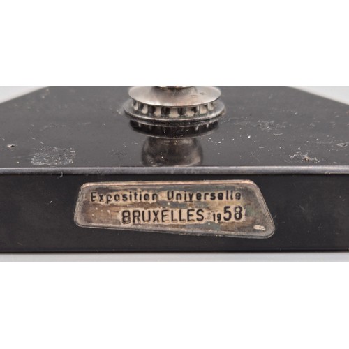 337 - Mid century Atomium- Brussels 1958 Silver 835 sculpture on a slate base. Together with an antique ma... 