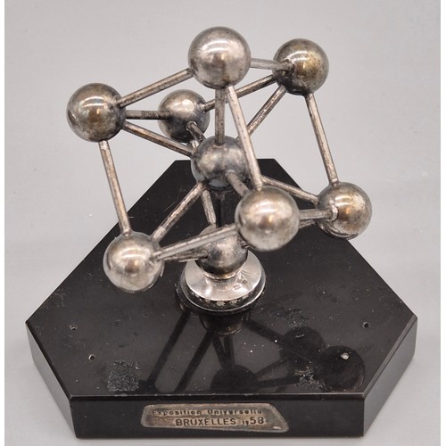 337 - Mid century Atomium- Brussels 1958 Silver 835 sculpture on a slate base. Together with an antique ma... 