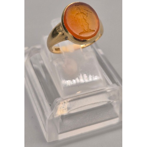 Antique 18ct yellow gold and orange agate seal ring. Seal is engraved ...