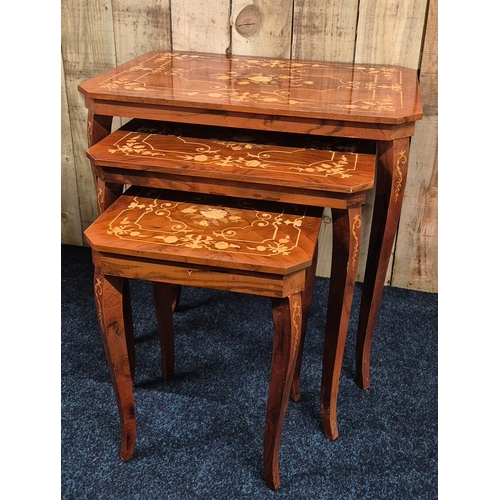 Reproduction Marquetry Italian inlaid Nest of tables with musical Table