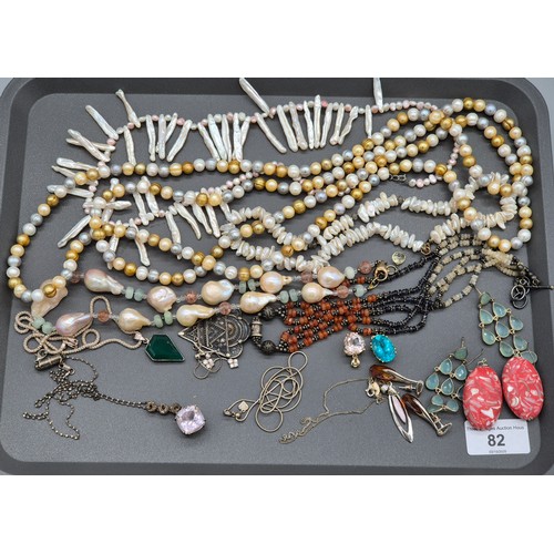 82 - A Collection of silver and pearl jewellery; Various pearl necklaces. Silver pendants and chains. Sil... 