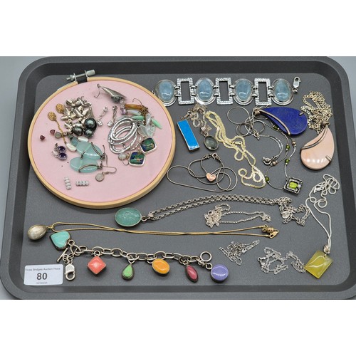 80 - A Collection of silver jewellery; Silver and gem stone pendant, earrings and bracelets. Silver egg s... 