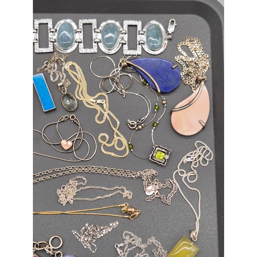 80 - A Collection of silver jewellery; Silver and gem stone pendant, earrings and bracelets. Silver egg s... 