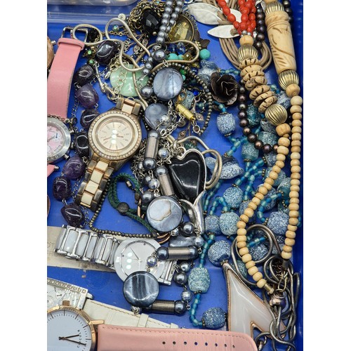 86 - Collection of jewellery; Skagen, Pilgrim & Klaus Kobec watches. Bone and red bead statement necklace... 