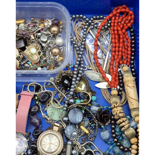 86 - Collection of jewellery; Skagen, Pilgrim & Klaus Kobec watches. Bone and red bead statement necklace... 