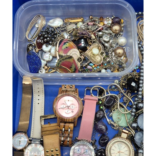 86 - Collection of jewellery; Skagen, Pilgrim & Klaus Kobec watches. Bone and red bead statement necklace... 