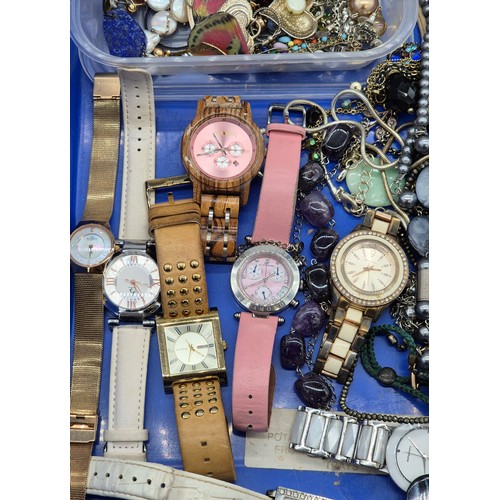 86 - Collection of jewellery; Skagen, Pilgrim & Klaus Kobec watches. Bone and red bead statement necklace... 