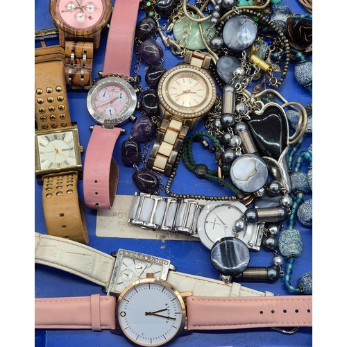 86 - Collection of jewellery; Skagen, Pilgrim & Klaus Kobec watches. Bone and red bead statement necklace... 