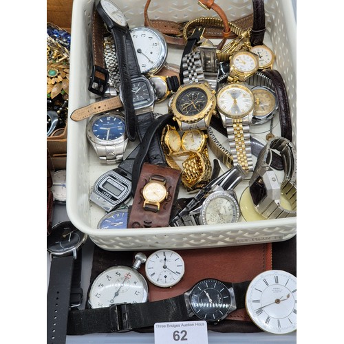 62 - A Tray of jewellery, watches and odds; Skagen Titanium watch, various pocket watch parts/ dials. Ima... 