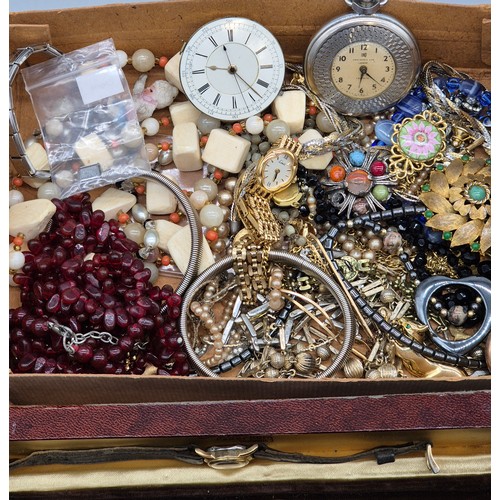 62 - A Tray of jewellery, watches and odds; Skagen Titanium watch, various pocket watch parts/ dials. Ima... 