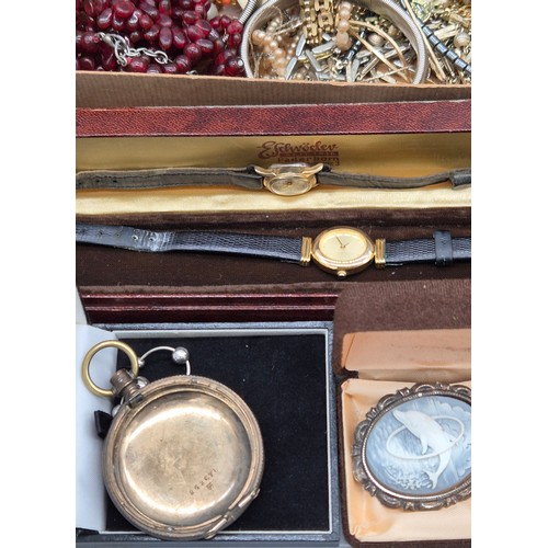 62 - A Tray of jewellery, watches and odds; Skagen Titanium watch, various pocket watch parts/ dials. Ima... 