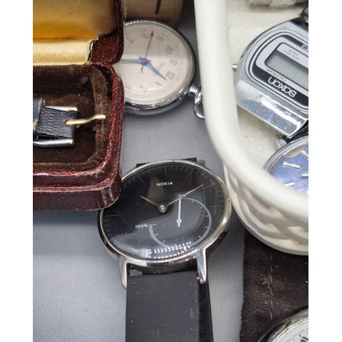 62 - A Tray of jewellery, watches and odds; Skagen Titanium watch, various pocket watch parts/ dials. Ima... 