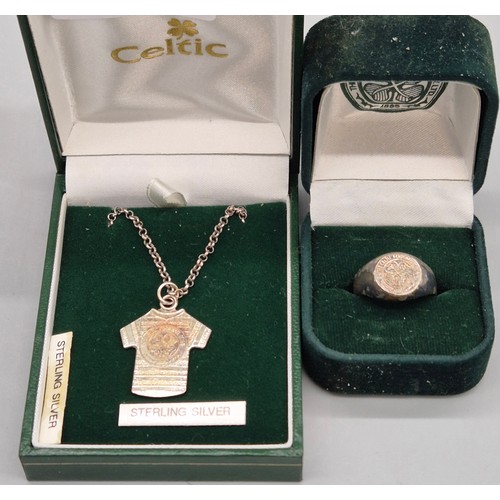 66 - Silver Celtic Football Club Ring & Pendant.