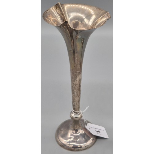 94 - A Pair of Weighted Chester Silver fluted bud vases. Produced by William Neale. 25.5cm high.