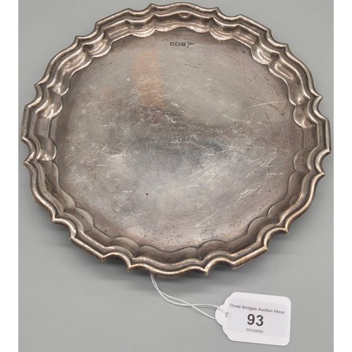 93 - Sheffield Silver Card Tray. Pie Crust Edge. Engraved to the centre- rubbed. Produced by Walker & Hal... 
