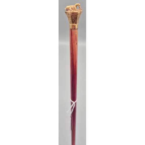 89 - Victorian Swaine & Isaac of London 18ct yellow gold and Mahogany swagger stick. 18ct is design with ... 