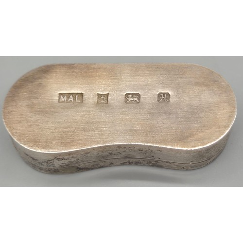 98 - Birmingham Silver Kidney Shaped snuff box. 41.08grams. Maker MAL.