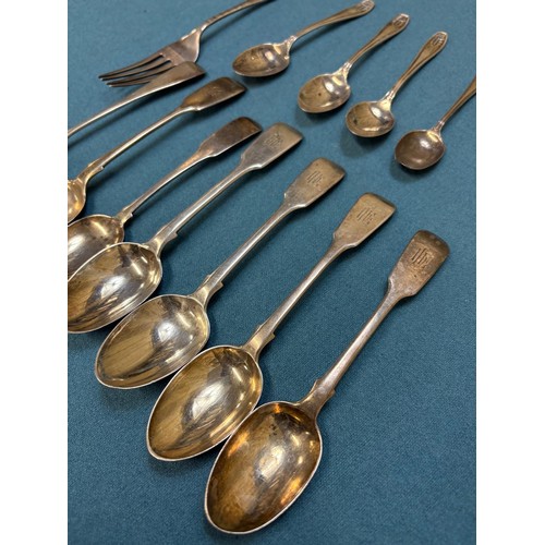 100A - A Collection of Silver flatwares; Sheffield Silver Crape scissors. Two Various Dublin Silver tea spo... 