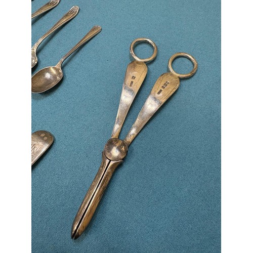 100A - A Collection of Silver flatwares; Sheffield Silver Crape scissors. Two Various Dublin Silver tea spo... 