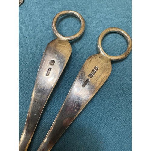 100A - A Collection of Silver flatwares; Sheffield Silver Crape scissors. Two Various Dublin Silver tea spo... 