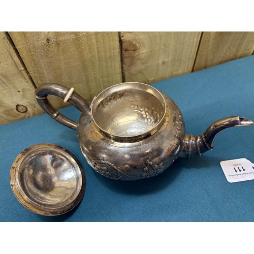 111 - Chinese Silver three piece tea set; Produced by Tuck Chang. Maker mark to the base. Raised relief Bl... 
