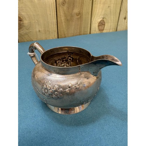 111 - Chinese Silver three piece tea set; Produced by Tuck Chang. Maker mark to the base. Raised relief Bl... 
