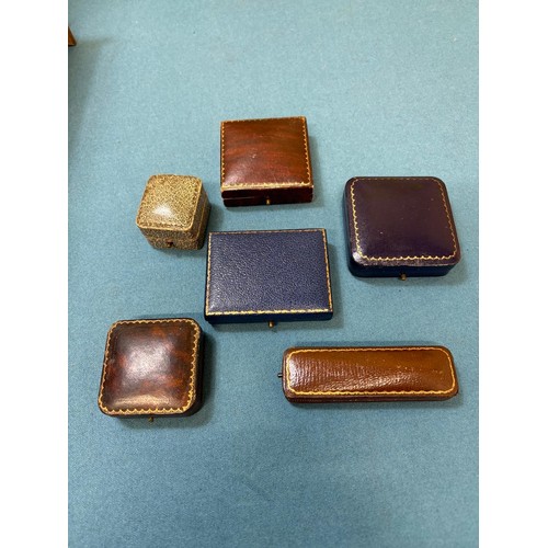 108 - A Collection of antique and vintage jewellery boxes; Includes leather boxes. Ring & Brooch boxes.