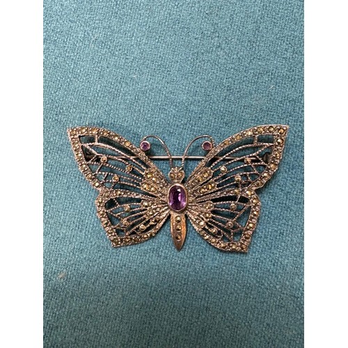 106 - A Collection of jewellery and odds; 925 silver, Amethyst and Marcasite butterfly brooch, Victorian S... 