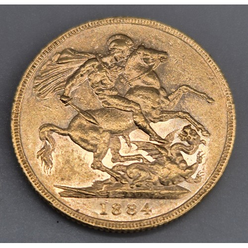 1884 Queen Victoria Gold Sovereign Coin.