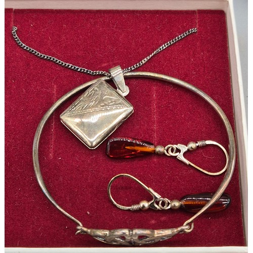 57 - Tray of Silver Jewellery and Odds; Silver Bangle. Silver fob medal and silver Curb necklace. Various... 