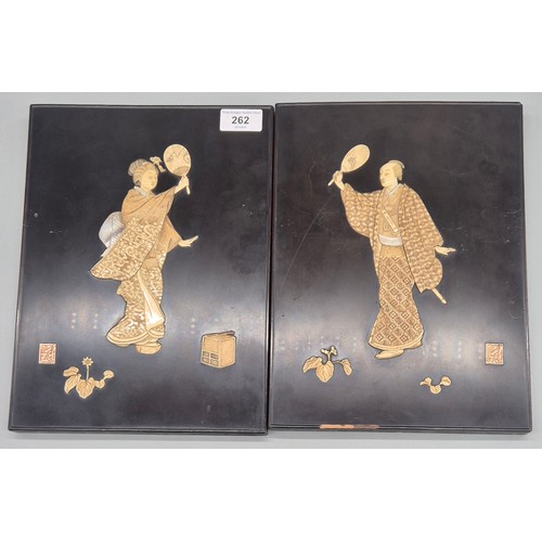 262 - Pair of 19th Century Japanese Shibayama Laquered panels. 30x22cm