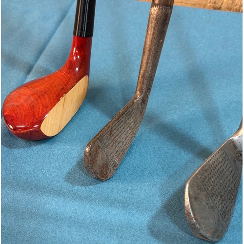 204 - Three Hickory Shaft gold clubs; Old Manor Lundin Links club, J. Duncan of Stirling club and Rubber S... 